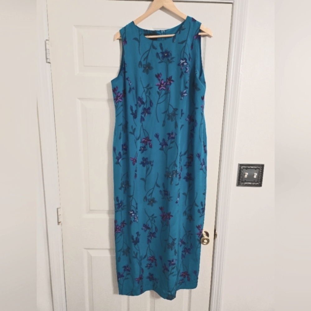 Spenser Jeremy Women's Blue Floral Maxi Silk Dress Size 14